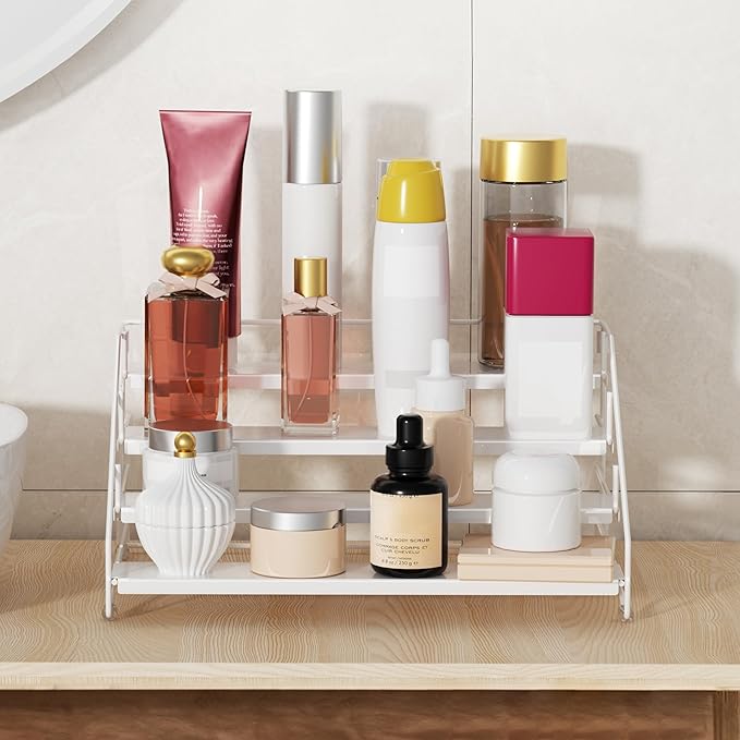 Tiered Spice Rack, 4 Tier Spice Shelf Organizer for Cabinet, Spice Rack Organizer, Depth Adjustable Seasoning Rack Organizer for Cabinet, Countertop, Pantry, Metal, White (1 Pack)