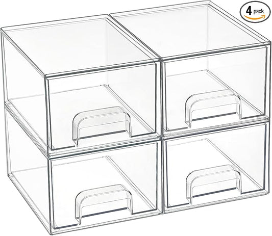 Vtopmart 4-Pack Clear Stackable Drawers – No-Drill Under-Sink & Cabinet Organizer for Renters