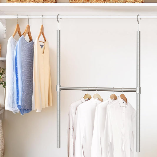 Adjustable closet doubler hanging rod tool-free double hang bar for small closets and apartments