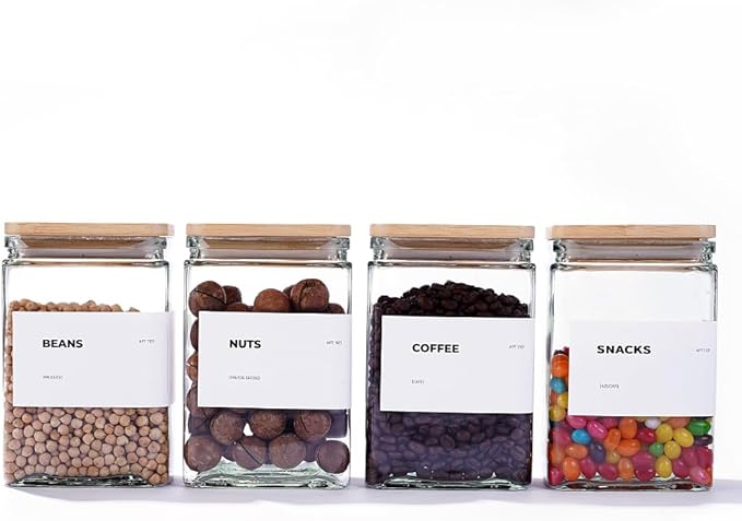 APT 1101 27 oz Glass Storage Jars with Bamboo Lid, set of 6, glass canisters with airtight lids, Clear jars with lids for Cookie, Candy, Tea, Coffee Bean and Rice (White)