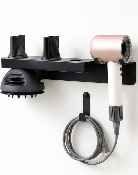 Dyson Hair Dryer Holder, Dyson Hair Dryer Wall Mount with Magnetic Attachment Storage, Dyson Blow Dryer Holder SUS304 Stainless Steel with Cable Management for Bathroom Salon PTALSEAW