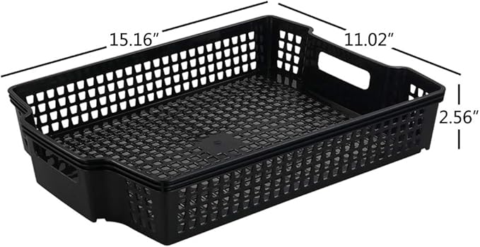 Anbers Black Plastic Storage Baskets, Stackable Office Organizer Trays, 6 Packs