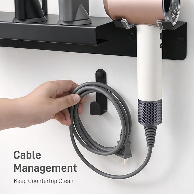 Dyson Hair Dryer Holder, Dyson Hair Dryer Wall Mount with Magnetic Attachment Storage, Dyson Blow Dryer Holder SUS304 Stainless Steel with Cable Management for Bathroom Salon PTALSEAW