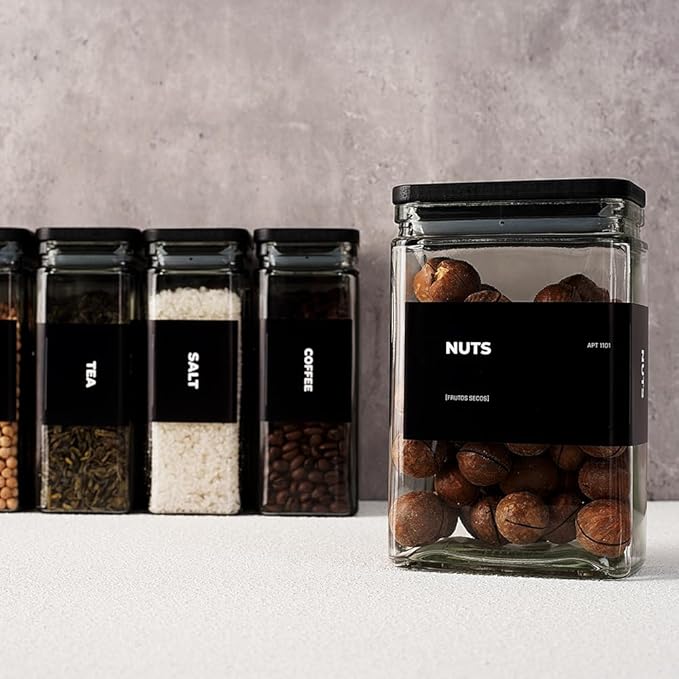 APT 1101 27 oz Glass Storage Jars with Bamboo Lid, set of 6, glass canisters with airtight lids, Clear jars with lids for Cookie, Candy, Tea, Coffee Bean and Rice, Black