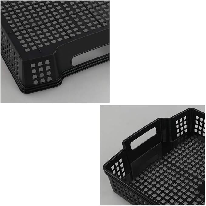 Anbers Black Plastic Storage Baskets, Stackable Office Organizer Trays, 6 Packs