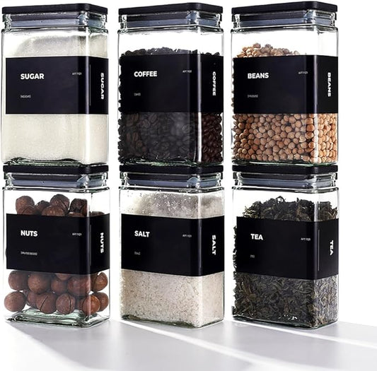 APT 1101 27 oz Glass Storage Jars with Bamboo Lid, set of 6, glass canisters with airtight lids, Clear jars with lids for Cookie, Candy, Tea, Coffee Bean and Rice, Black