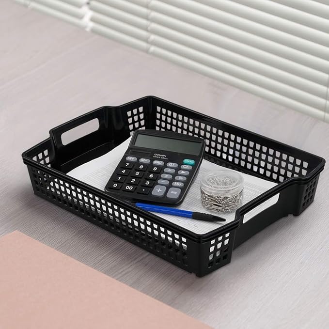 Anbers Black Plastic Storage Baskets, Stackable Office Organizer Trays, 6 Packs