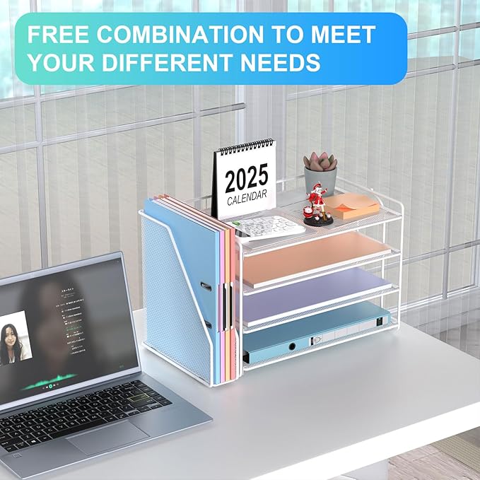 gianotter 4-Tier Paper Organizer With Magazine Holder, Desk Organizers and Accessories, Desk Accessories & Workspace Organizers, File Organizer for Office Supplies Storag (White, 4-Tier)