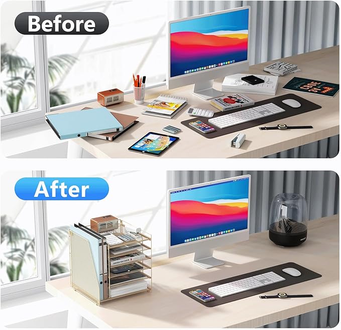 gianotter 6-Tier Paper Organizer With Magazine Holder, Desk Organizers and Accessories, Desk Accessories & Workspace Organizers, File Organizer for Office Supplies Storag (Gold, 6-Tier)