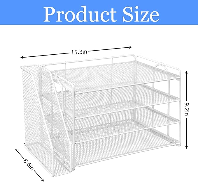 gianotter 4-Tier Paper Organizer With Magazine Holder, Desk Organizers and Accessories, Desk Accessories & Workspace Organizers, File Organizer for Office Supplies Storag (White, 4-Tier)