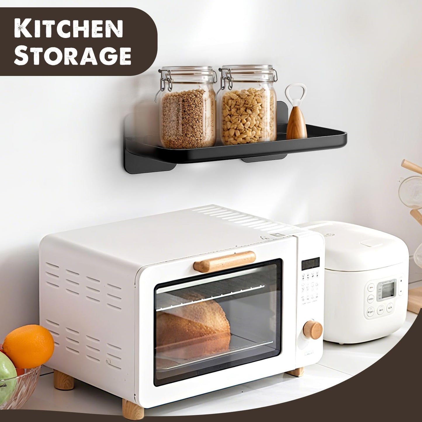 Adhesive Floating Wall Shelves — No Drilling, Damage-Free, 2 Pack (Black)