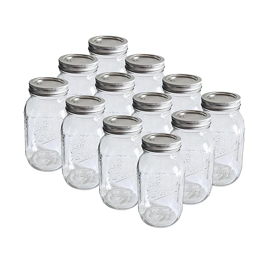 Ball - 16oz Regular Mouth Jars with Lids & Bands 12 Pack Jars, Large Glass Mason Jar for Food Storage with airtight Lid, 0.125 Gallon Glass Jar with Lid and Bands, Set of 12