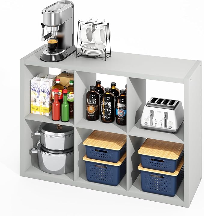 Kitchen storage shelf with appliances and items on a white background