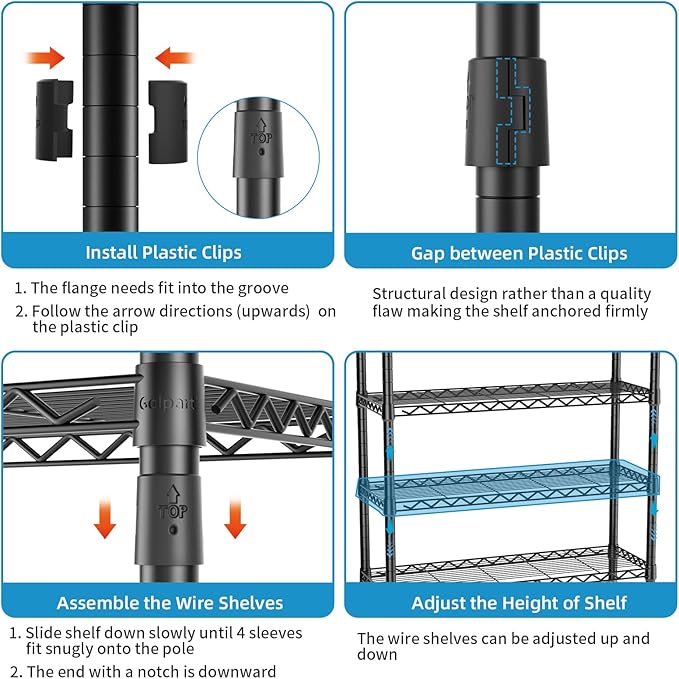 Heavy Duty Garment Rack Clothes Rack,Large Metal Closet Organizer System Storage Wardrobe,Freestanding Clothing Rack with 8 Adjustable Wire Shelves&4 Hang Rods,MaxLoad 800lbs