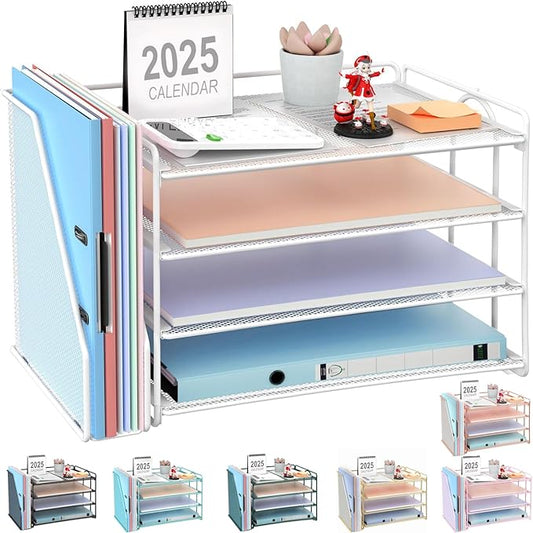 gianotter 4-Tier Paper Organizer With Magazine Holder, Desk Organizers and Accessories, Desk Accessories & Workspace Organizers, File Organizer for Office Supplies Storag (White, 4-Tier)