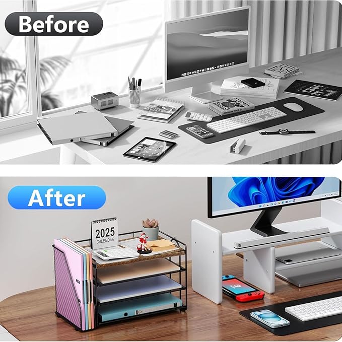 gianotter 4-Tier Paper Organizer With Magazine Holder, Desk Organizers and Accessories, Desk Accessories & Workspace Organizers, File Organizer for Office Supplies Storag (Wood, 4-Tier)