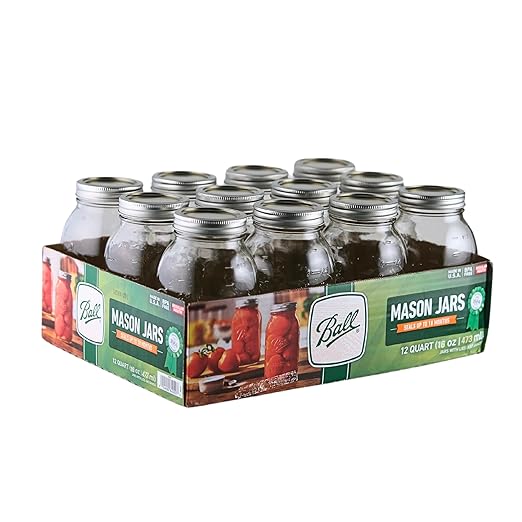 Ball - 16oz Regular Mouth Jars with Lids & Bands 12 Pack Jars, Large Glass Mason Jar for Food Storage with airtight Lid, 0.125 Gallon Glass Jar with Lid and Bands, Set of 12