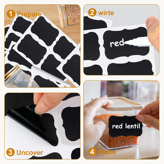 180PCS Chalkboard Labels-3.4" x 2.1" Large Size Reusable Blackboard Stickers with 1 Liquid Chalk Markers for Mason Jars, Storage Bins,Craft Rooms,Food Containers and Pantry Storage