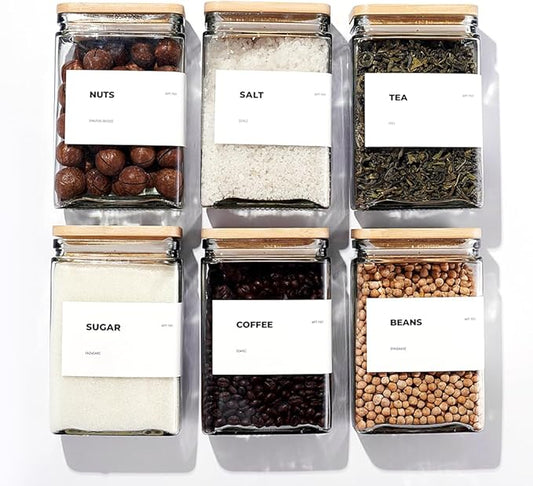 APT 1101 27 oz Glass Storage Jars with Bamboo Lid, set of 6, glass canisters with airtight lids, Clear jars with lids for Cookie, Candy, Tea, Coffee Bean and Rice (White)