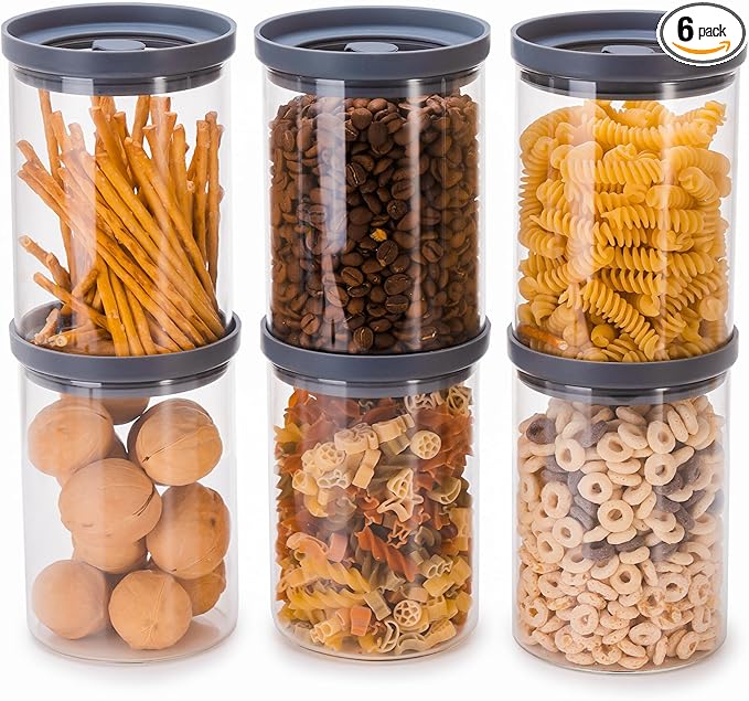 Glass Airtight Canisters with Silicone and Glass Lids – BPA-Free Borosilicate Containers for Food Prep, Storage, Wet or Dry Food Jars for Rice, Tea, Coffee, Candy – Set of 6 (28 oz)