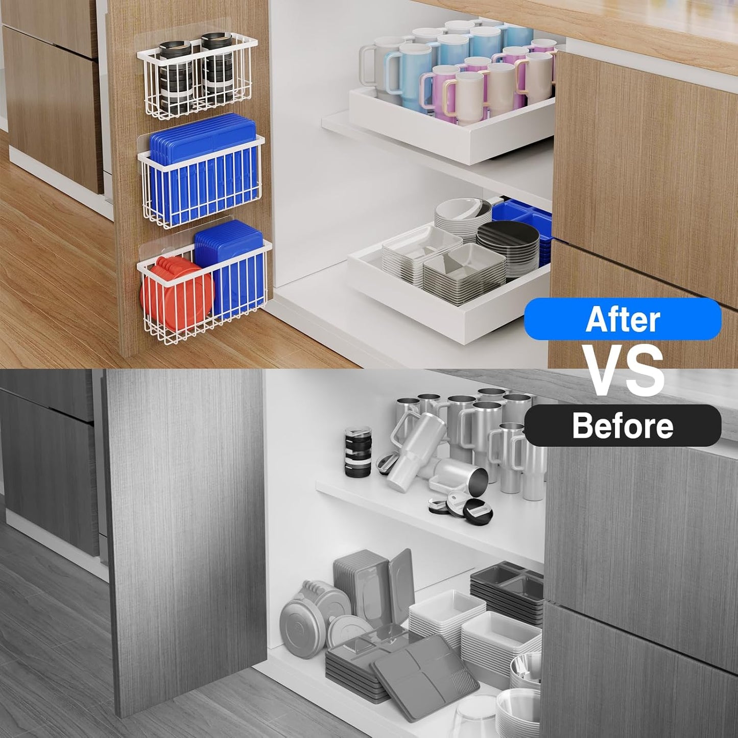 3-Pack Adhesive Cabinet Door Organizer — No-Drill Lid & Kitchen Storage for Renters | Nestify