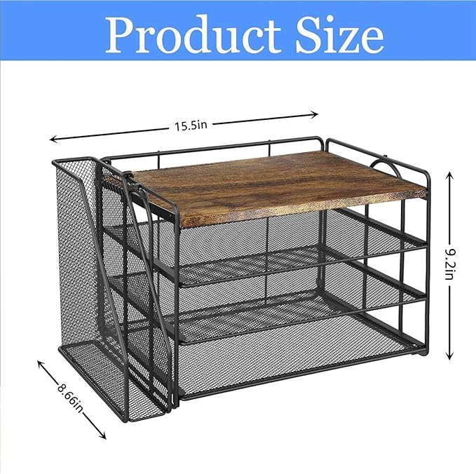 gianotter 4-Tier Paper Organizer With Magazine Holder, Desk Organizers and Accessories, Desk Accessories & Workspace Organizers, File Organizer for Office Supplies Storag (Wood, 4-Tier)