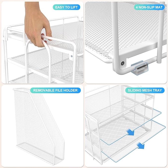 gianotter 4-Tier Paper Organizer With Magazine Holder, Desk Organizers and Accessories, Desk Accessories & Workspace Organizers, File Organizer for Office Supplies Storag (White, 4-Tier)