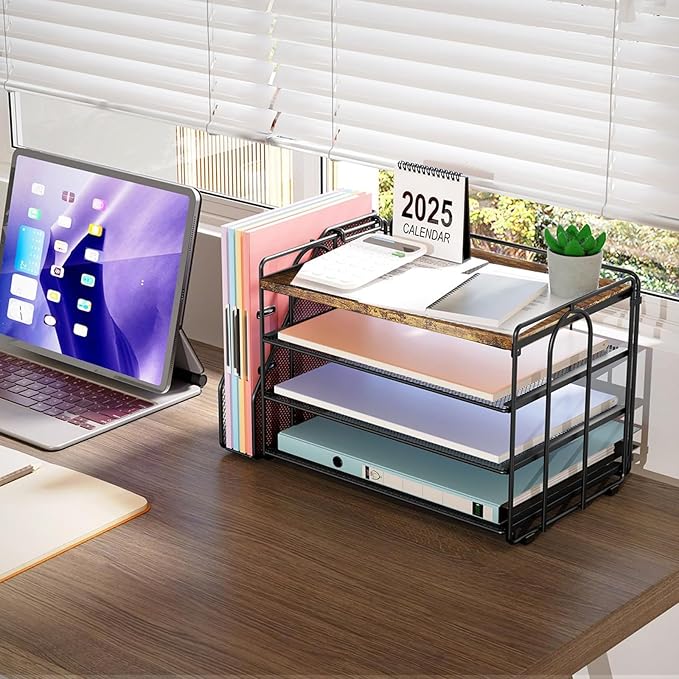 gianotter 4-Tier Paper Organizer With Magazine Holder, Desk Organizers and Accessories, Desk Accessories & Workspace Organizers, File Organizer for Office Supplies Storag (Wood, 4-Tier)
