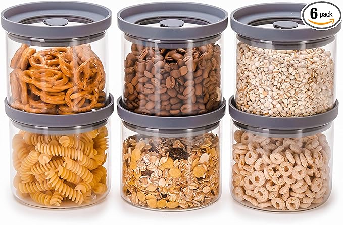 Glass Airtight Canisters with Silicone Lids – BPA-Free Borosilicate Containers for Food Prep, Storage, Wet or Dry Foods, Pasta, Rice, Flour, Tea, Herbs, Snacks – Set of 6 (17.5 oz)