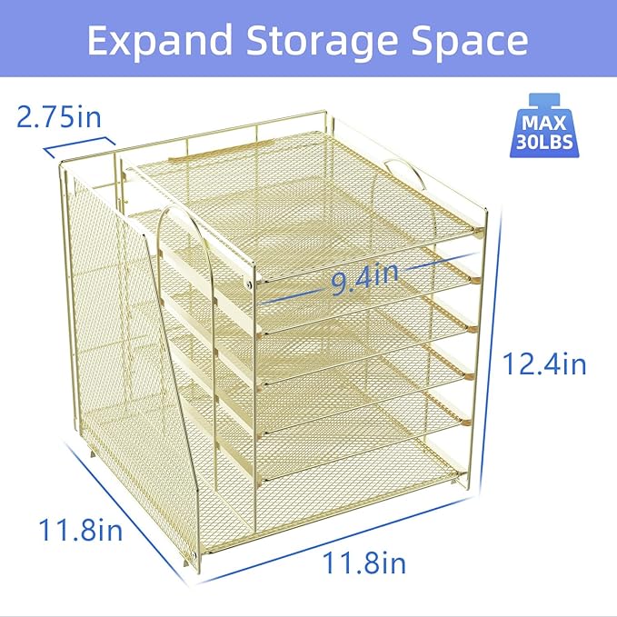 gianotter 6-Tier Paper Organizer With Magazine Holder, Desk Organizers and Accessories, Desk Accessories & Workspace Organizers, File Organizer for Office Supplies Storag (Gold, 6-Tier)