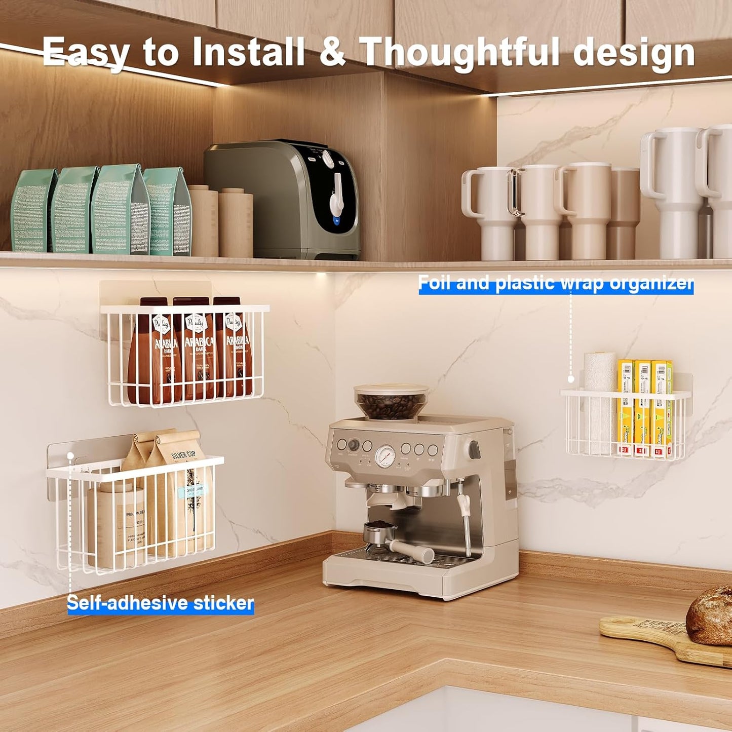 3-Pack Adhesive Cabinet Door Organizer — No-Drill Lid & Kitchen Storage for Renters | Nestify