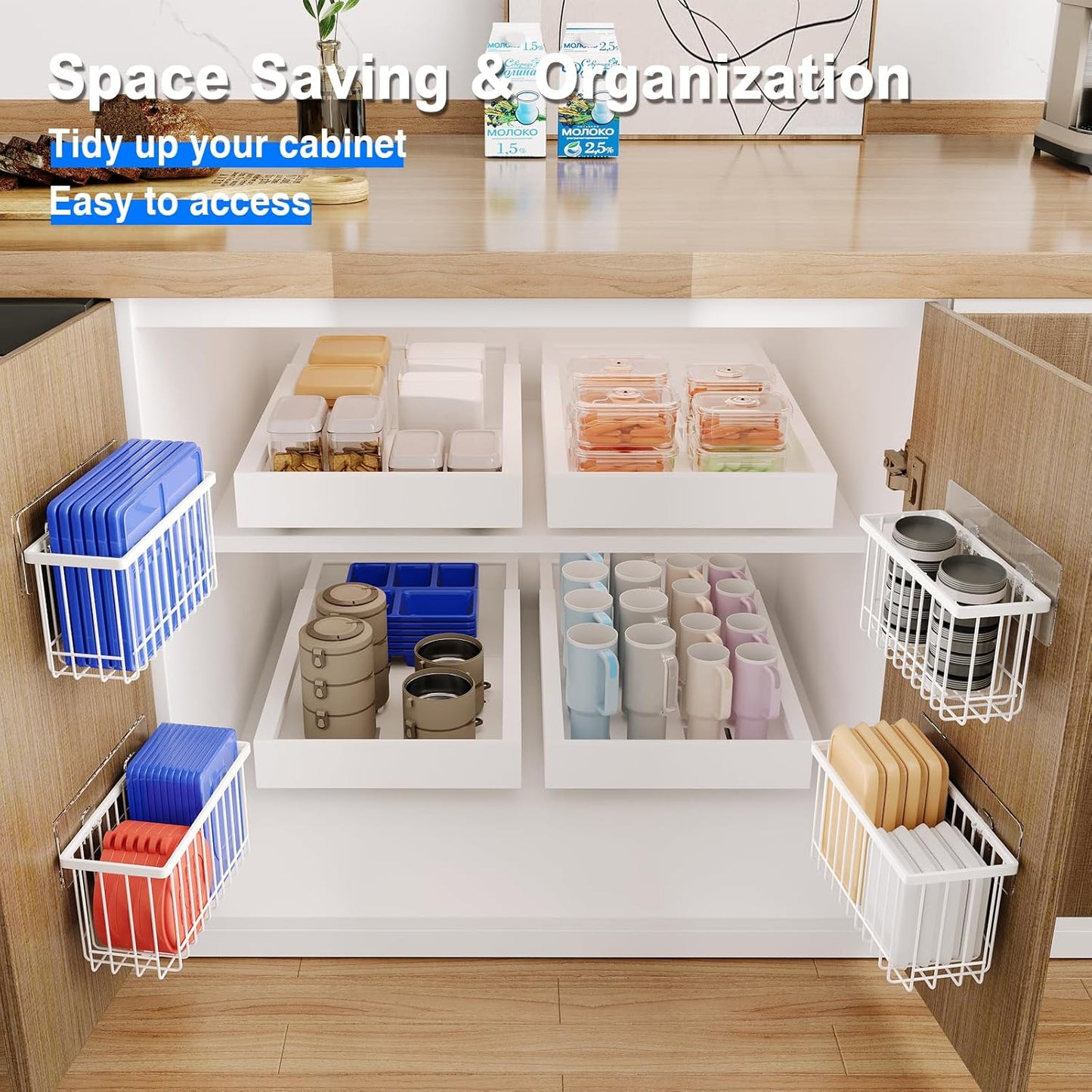 3-Pack Adhesive Cabinet Door Organizer — No-Drill Lid & Kitchen Storage for Renters | Nestify